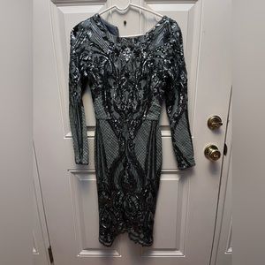 Betsy Adam Gun Metal Sequined Sheath Dress size 4